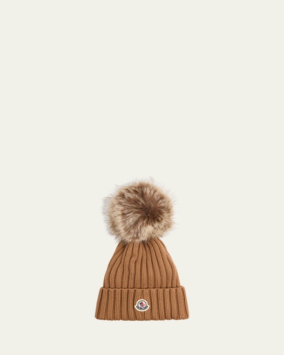 Ribbed Beanie with Faux Fur Pom